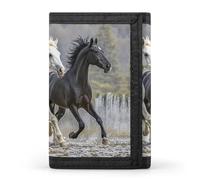 FekiLoot Black And White Horses Running Trifold Wallet Slim Credit Card Holder Stylish Trifold Billfold Minimalist Front Pocket Friendly Purses