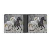 FekiLoot Black And White Horses Running Wallet Slim Leather Bifold Wallet Extra Capacity Wallets with Multiple Card Slots Men Billfold