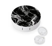 FekiLoot Black And White Marble Contact Lens Case Portable Travel Outdoor Contact Lens Cases Circle Leakproof Makeup Storage Box with Mirror for Home Office Dormitory