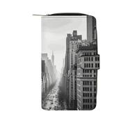 FekiLoot Black And White New York Wallet Large Capacity Travel Double Fold Wallets Portable Zipper Leather Purse for Women Men