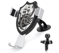 FekiLoot Black and White Octopus and Ship Car Phone Holder,Adjustable Easy Clamp Car Phone Mount for Your Cars Models with Dashboard Vent,Phone Holders for Your Car with Metal Hook Clip