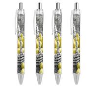 FekiLoot Black And White Pear Ballpoint Pens Retractable Black Ink Ballpoint Pens 0.5mm Medium Point Smooth Writing Pattern Pen with Super Soft Grip Cute Work Supplies for Men Women 4 PCS