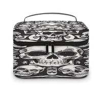 FekiLoot Black And White Skull Makeup Bag Large Capacity Travel Cosmetic Bag Lightweight Hand-held Toiletry Bags Portable Cosmetic Pouch Cute Make Up Pouch for Women