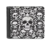 FekiLoot Black And White Skull Wallet Large Capacity Slim Bifold Wallet with Multiple Card Slots PU Leather Men Purse