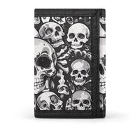 FekiLoot Black And White Skull Wallet Slim Trifold Wallets with Multiple Card Slots Credit Card Holder Pocket Coin Purse