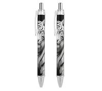 FekiLoot Black And White Tiger Ballpoint Pens Retractable Black Ink Ballpoint Pens 0.5mm Medium Point Smooth Writing Pattern Pen with Super Soft Grip Cute Work Supplies for Men Women 2 PCS