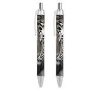 FekiLoot Black And White Tiger Ballpoint Pens Retractable Black Ink Ballpoint Pens 0.5mm Medium Point Smooth Writing Pattern Pen with Super Soft Grip Cute Work Supplies for Men Women 2 PCS