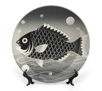 FekiLoot Black And White Yin Yang Koi Fish Decorative Plates Bone China Plates with Stand for Display 6inch Round Ceramic Dinner Plates Dessert Plate for Kitchen Party Coffee Table Decor Art