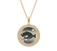 FekiLoot Black And White Yin Yang Koi Fish Pendant Necklace for Women Men Elegant Diamond Circle Necklaces with 19.7 Inch Chain, Zinc Diamond Jewelry for Birthday Christmas Valentine's Day Gift, One
