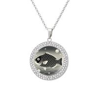 FekiLoot Black And White Yin Yang Koi Fish Pendant Necklace for Women Men Elegant Diamond Circle Necklaces with 19.7 Inch Chain, Zinc Diamond Jewelry for Birthday Christmas Valentine's Day Gift, One