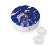 FekiLoot Black Astronaut on Blue Contact Lens Case Portable Travel Outdoor Contact Lens Cases Circle Leakproof Makeup Storage Box with Mirror for Home Office Dormitory