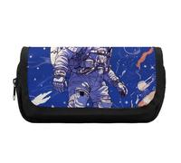 FekiLoot Black Astronaut on Blue Pencil Case Portable Zipper Large Capacity Pencil Bag Handheld Multi Function Portable Pencil Pouch Organizer for Family Office Supplies