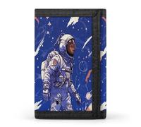 FekiLoot Black Astronaut on Blue Wallets Exquisite Trifold Wallet Front Pocket Wallet with Zipper Keychain Coin Purse Credit Card Holder for Adult