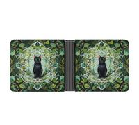 FekiLoot Black Cat Wallet Slim Leather Bifold Wallet Extra Capacity Wallets with Multiple Card Slots Men Billfold