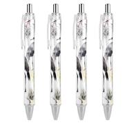 FekiLoot Black Crane Ballpoint Pens Retractable Black Ink Ballpoint Pens 0.5mm Medium Point Smooth Writing Pattern Pen with Super Soft Grip Cute Work Supplies for Men Women 4 PCS