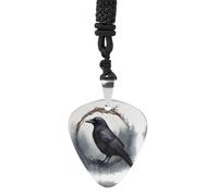 FekiLoot Black Crow Guitar Pick Necklace for Men Personlized Picks Necklace Non-Fading Titanium Steel Pendant Necklaces Decoration for Women Men Music Lover Gift