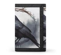 FekiLoot Black Crow Wallet for Men Slim Minimalist Trifold Wallet with ID Window And Credit Card Holder