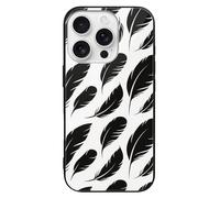 FekiLoot Black Feather Float for iPhone 16 Case Tempered Glass TPU Back Panel Shockproof with Anti-Fingerprint Phone Cover