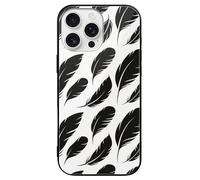 FekiLoot Black Feather Float for iPhone 16 Case Tempered Glass TPU Back Panel Shockproof with Anti-Fingerprint Phone Cover
