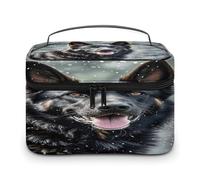 FekiLoot Black German Shepherd Dog Makeup Bag Large Capacity Travel Cosmetic Bag Lightweight Hand-held Toiletry Bags Portable Cosmetic Pouch Cute Make Up Pouch for Women