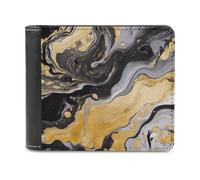 FekiLoot Black Golden Marble Ink PU Leather Wallet Bifold Wallet Front Pocket Wallets Fashion Purse Slim Billfold Credit Card Holder