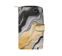 FekiLoot Black Golden Marble Ink Wallet Large Capacity Travel Double Fold Wallets Portable Zipper Leather Purse for Women Men