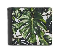 FekiLoot Black Green Leaves Wallet Large Capacity Slim Bifold Wallet with Multiple Card Slots PU Leather Men Purse