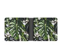 FekiLoot Black Green Leaves Wallet Slim Leather Bifold Wallet Extra Capacity Wallets with Multiple Card Slots Men Billfold