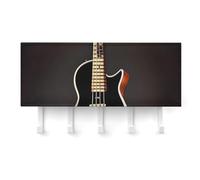 FekiLoot Black Guitar Key Holder for Wall Adhesive, No Drilling, Key Hooks with 5 Hooks Wall Mounted, Self Adhesive Keys Rack for Entryway, Hallway, Living Room, Kitchen, Office