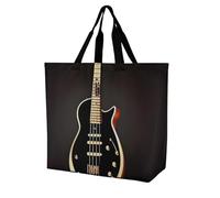 FekiLoot Black Guitar Shopping Bag Foldable, Multipurpose Shoulder Bag, Reusable Grocery Bag Holder with Long Shoulder Strap, Waterproof Tote Bags for Work, Beach, Travel