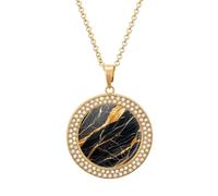 FekiLoot Black Marble Pendant Necklace for Women Men Elegant Diamond Circle Necklaces with 19.7 Inch Chain, Zinc Diamond Jewelry for Birthday Christmas Valentine's Day Gift, One Size, Zinc, Diamond