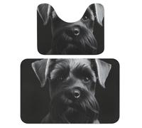 FekiLoot Black Schnauzer Dog Bath Rug Mat 2 Piece Set 15.7"x23.6" Super Absorbent Bathroom Rugs with U Shaped Contour Bathroom Mat Washable Bath Mats, Non-Slip Backing for Toilet Rug