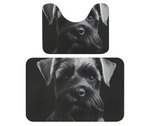 FekiLoot Black Schnauzer Dog Bath Rug Mat 2 Piece Set 15.7"x23.6" Super Absorbent Bathroom Rugs with U Shaped Contour Bathroom Mat Washable Bath Mats, Non-Slip Backing for Toilet Rug