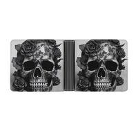 FekiLoot Black Skull Rose Leather Wallet Double-Sided Different Images Bifold Wallet Ultra Strong Stitching Slim Wallets