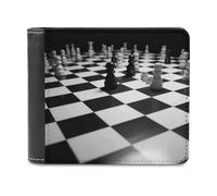 FekiLoot Black White Chess Checkerboard Leather Wallet for Women&Men Billfold Purse Credit Card Holder Slim Bifold Wallet Front Pocket Wallets