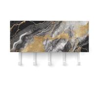 FekiLoot Black White Gold Foil Marble Key Holder for Wall Adhesive, No Drilling, Key Hooks with 5 Hooks Wall Mounted, Self Adhesive Keys Rack for Entryway, Hallway, Living Room, Kitchen, Office