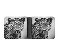 FekiLoot Black White Leopard Animal Leather Wallet Double-Sided Different Images Bifold Wallet Ultra Strong Stitching Slim Wallets