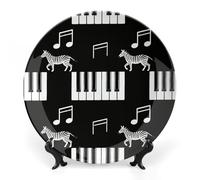 FekiLoot Black White Piano Decorative Plates Bone China Plates with Stand for Display 8inch Round Ceramic Dinner Plates Dessert Plate for Kitchen Party Coffee Table Decor Art