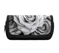 FekiLoot Black White Rose Pencil Case Office Pencil Box Large Capacity Pencil Box Pouch Holder Double Zipper Pencil Case Use to Organize Desktop And Plan Space Home Office
