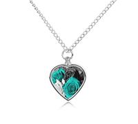 FekiLoot Black White Teal Gray Rose Flowers Urn Necklaces for Ashes Personalized Human Pet Cremation Jewelry Keepsake Locket Heart Pendant with Filling Kit Memorial Gift for Dog Cat Lover Women Men