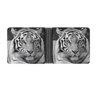 FekiLoot Black White Tiger Leather Wallet Double-Sided Different Images Bifold Wallet Ultra Strong Stitching Slim Wallets