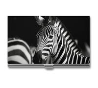 FekiLoot Black & White Zebra Business Card Holder Aluminum Alloy Business Card Case Convenient to Carry Business Card Dispenser for Men Women