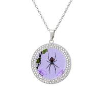FekiLoot Black Widow on Purple Vine Pendant Necklace for Women Men Elegant Diamond Circle Necklaces with 19.7 Inch Chain, Zinc Diamond Jewelry for Birthday Christmas Valentine's Day Gift, One Size