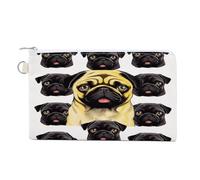 FekiLoot Black Yellow Pug Coin Purse,Travel Portable Keychain Wallet Canvas Coin Wallets Mini Zipper Tool Bag Lightweight Change Purse