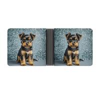 FekiLoot Black Yorkie Puppy Wallet Slim Leather Bifold Wallet Extra Capacity Wallets with Multiple Card Slots Men Billfold