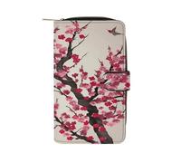 FekiLoot Blooming Cherry Tree Wallet Large Capacity Travel Double Fold Wallets Portable Zipper Leather Purse for Women Men