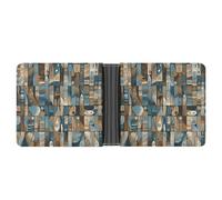 FekiLoot Blue And Brown Pattern Leather Wallet Double-Sided Different Images Bifold Wallet Ultra Strong Stitching Slim Wallets