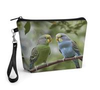 FekiLoot Blue And Green Parakeets Makeup Bag for Purse, Waterproof Funny Cosmetic Bag for Women, Zipper Travel Pouch Gift 8.9×5.7 Inch