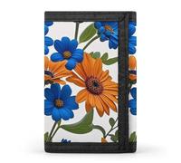 FekiLoot Blue And Orange Flowers on White Background Wallet Slim Trifold Wallets with Multiple Card Slots Credit Card Holder Pocket Coin Purse