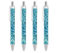 FekiLoot Blue Aqua Pool Water Ballpoint Pens Retractable Black Ink Ballpoint Pens 0.5mm Medium Point Smooth Writing Pattern Pen with Super Soft Grip Cute Work Supplies for Men Women 4 PCS